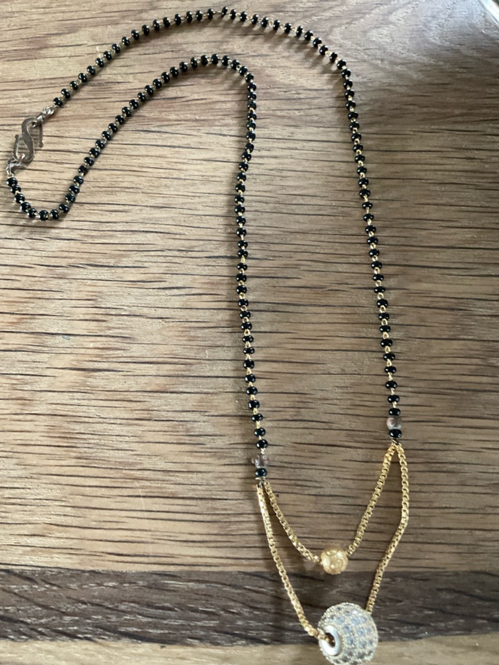 Elegant Mangalsutra Gold and Black Bead Layered Pendant Necklace - Picture 5 of 5